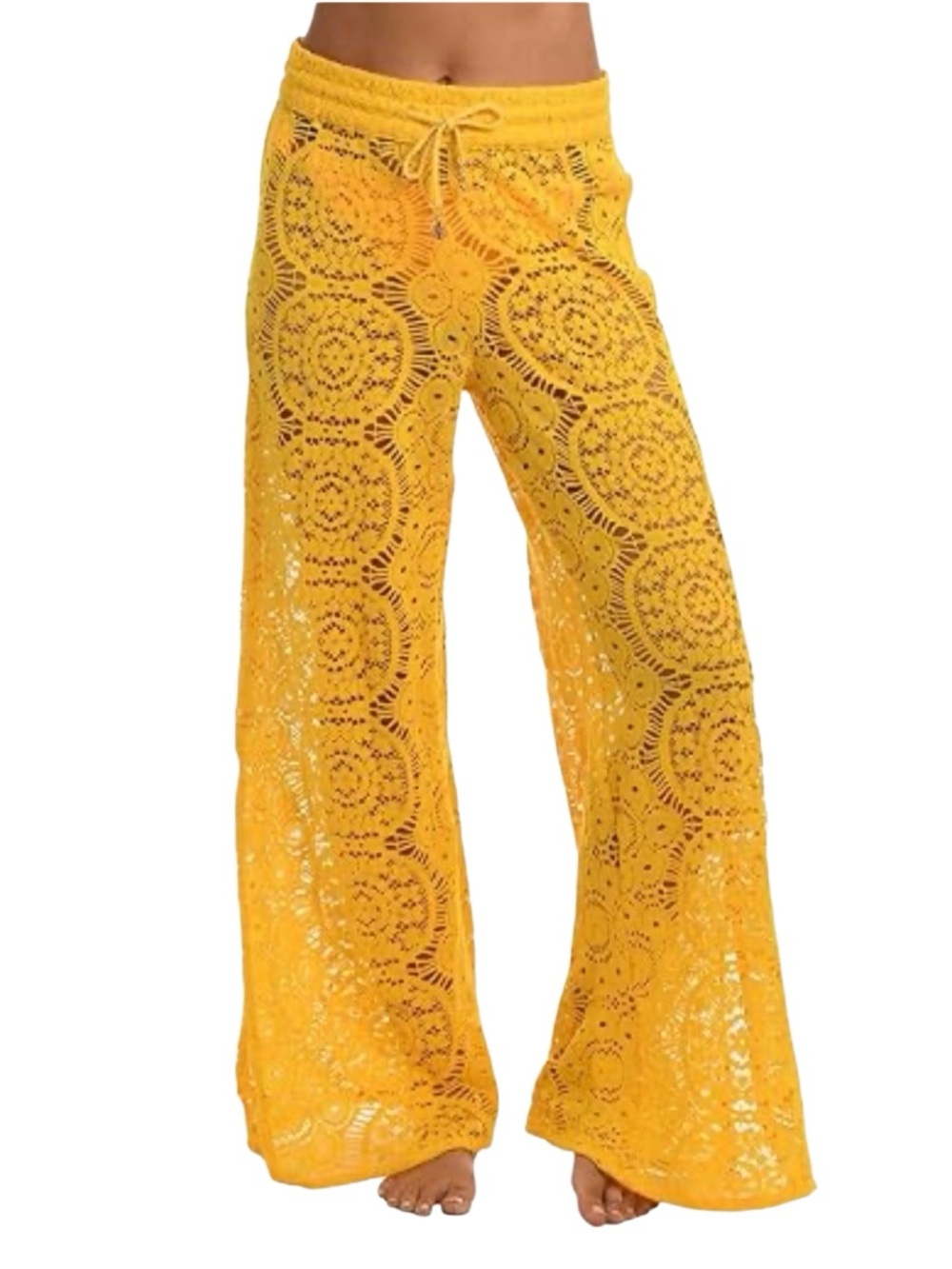 Sunshine 79 Crochet Palazzo Beach Pant Swim Cover Up Yellow Size Small